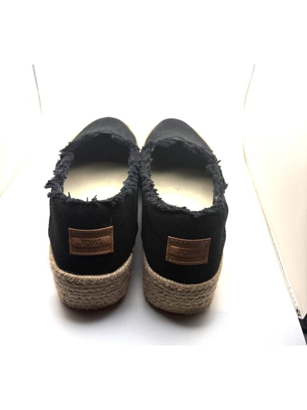 Toms Valencia Womens Black Canvas Platform Espadrilles With Frayed Edges Size 6 - Picture 4 of 6
